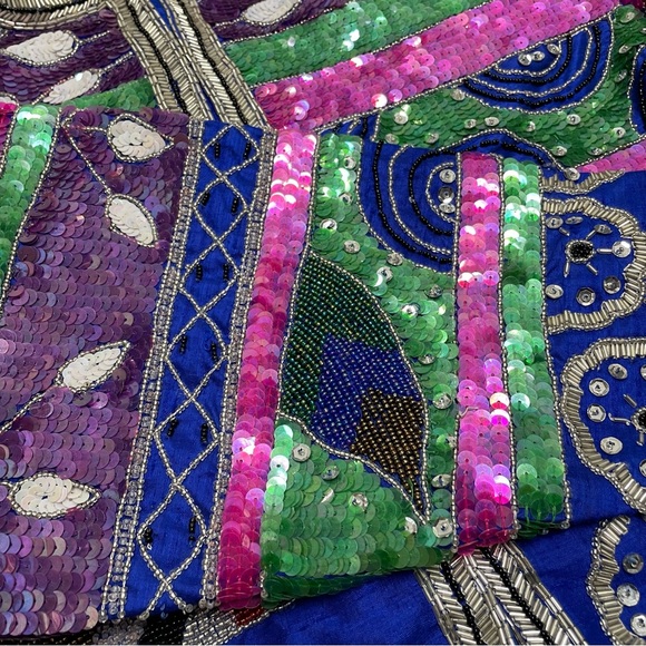 Vtg Jacket Lawrence Kazar Silk Sequin Beaded Long Sleeve Size XL - Picture 2 of 9